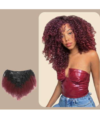 Afro Curly Ombre Marrón Oscuro Clip-In Extensiones Kit 99J 120 gr 2 - 3 jours ouvrés.