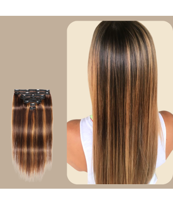 Kit de extensiones con clip rubio recto castaño medio 120 gr pas cher