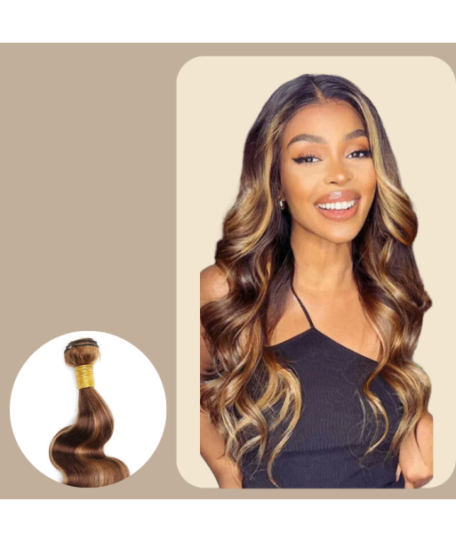 Tissage Vierge Cabello Humano Body Wave 7A Chatain Méché Rubio P4/27 100 Gr le concept de la Pate a emporter 