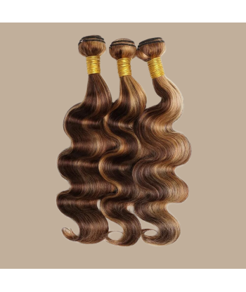 Tissage Vierge Cabello Humano Body Wave 7A Chatain Méché Rubio P4/27 100 Gr le concept de la Pate a emporter 