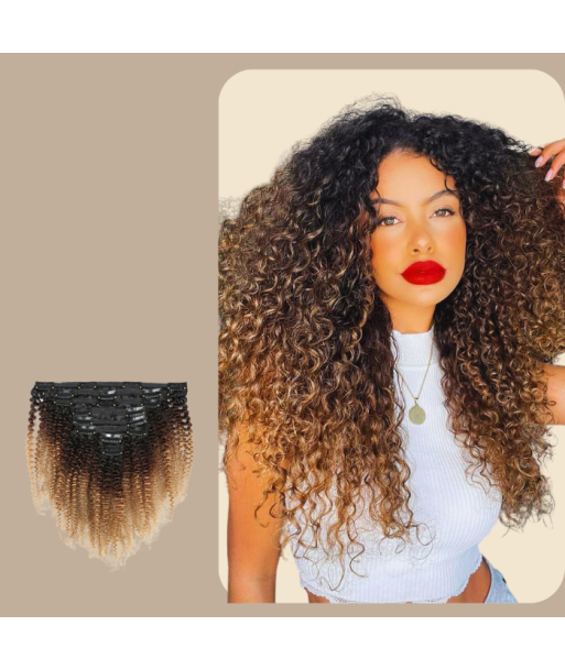 Kit de extensões Afro Curly Ombre Castanho Chocolate Louro com clipes 120 gr Faites des économies