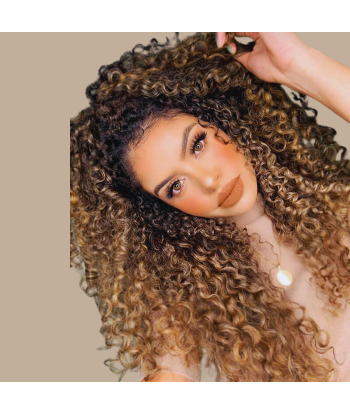 Kit de extensões Afro Curly Ombre Castanho Chocolate Louro com clipes 120 gr Faites des économies