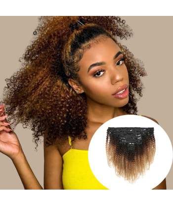 Kit de extensões Afro Curly Ombre Castanho Chocolate Louro com clipes 120 gr Faites des économies