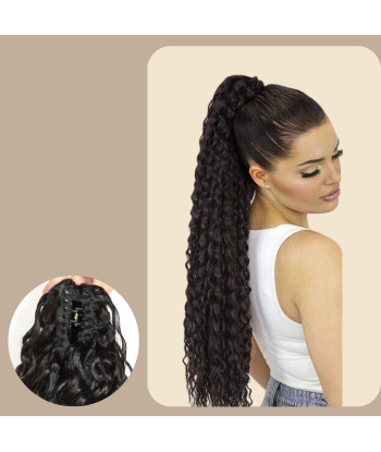 Rabo de cavalo castanho-escuro natural com mola para cabelo Remy Deep Wave pas cher 