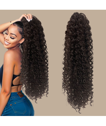 Rabo de cavalo castanho-escuro natural com mola para cabelo Remy Deep Wave pas cher 