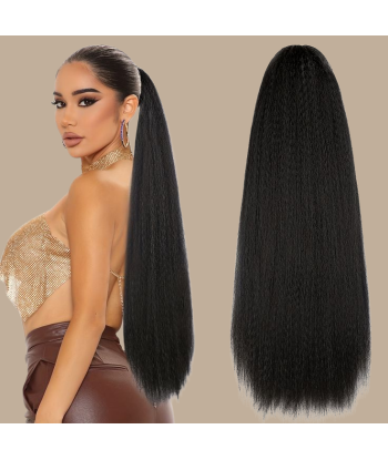 Rabo-de-cavalo castanho-escuro natural com mola para cabelo Yaki liso de technologie