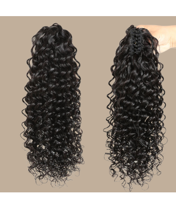 Rabo de cavalo castanho-escuro natural com mola para cabelo Remy Deep Wave pas cher 