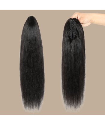 Rabo-de-cavalo castanho-escuro natural com mola para cabelo Yaki liso de technologie