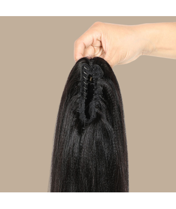 Rabo-de-cavalo castanho-escuro natural com mola para cabelo Yaki liso de technologie