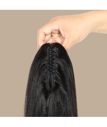 Rabo-de-cavalo castanho-escuro natural com mola para cabelo Yaki liso de technologie