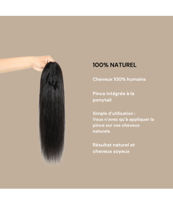 Rabo-de-cavalo castanho-escuro natural com mola para cabelo Yaki liso de technologie