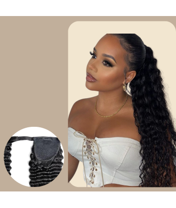 Rabo de cavalo castanho escuro Magic Ribbon Cabelo Remy Deep Wave à prix réduit toute l'année