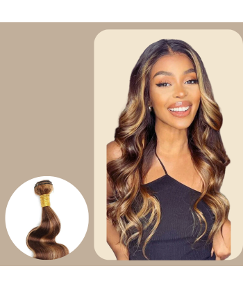 Tissage Vierge Human Hair Body Wave 7A Chatain Méché Blond P4/27 100 Gr solde