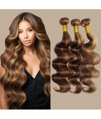 Tissage Vierge Human Hair Body Wave 7A Chatain Méché Blond P4/27 100 Gr solde