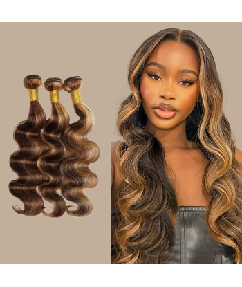 Tissage Vierge Human Hair Body Wave 7A Chatain Méché Blond P4/27 100 Gr solde