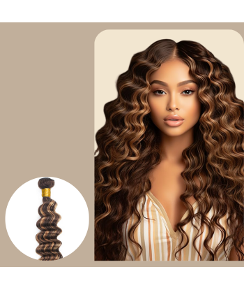 Tissage Vierge Cabelo Humano Ondas Profundas 7A Chatain Méché Blond P4/27 100 Gr Pour