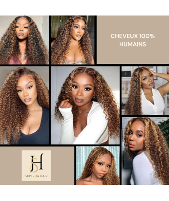 Tissage Vierge Cabelo Humano Ondas Profundas 7A Chatain Méché Blond P4/27 100 Gr Pour