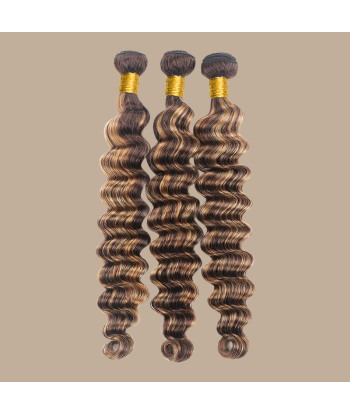 Tissage Vierge Cabelo Humano Ondas Profundas 7A Chatain Méché Blond P4/27 100 Gr Pour