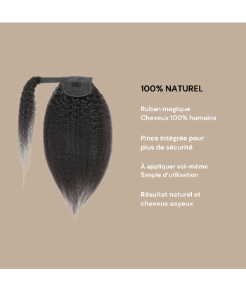 Coda di cavallo marrone scuro nastro magico capelli Remy Kinky Straight livraison et retour toujours gratuits