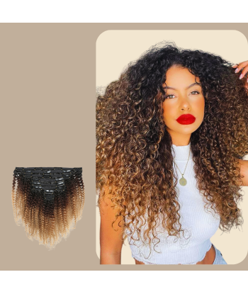 Kit Extensions à Clips Afro Curly Ombre Brun Chocolat Blond 120 gr rembourrage situé sous