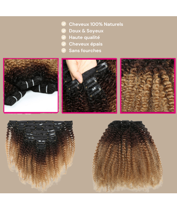 Kit Extensions à Clips Afro Curly Ombre Brun Chocolat Blond 120 gr rembourrage situé sous