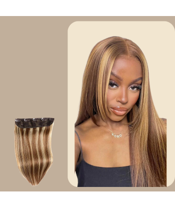 Extension à Clips Straight Chatain Méché Blond Mono Bande Maxi Volume pas cher