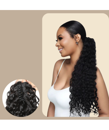 Queue de cheval Ponytail  Noir à Pince Naturel Remy Hair Water Wave pour bénéficier 