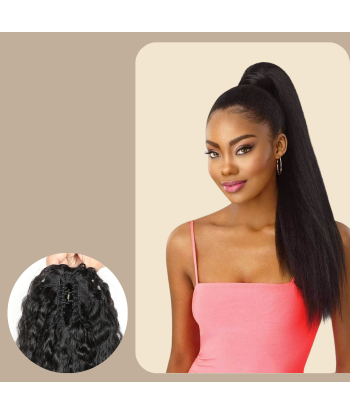 Queue de cheval Ponytail  Noir à Pince Naturel Remy Hair Kinky Straight Fin de série