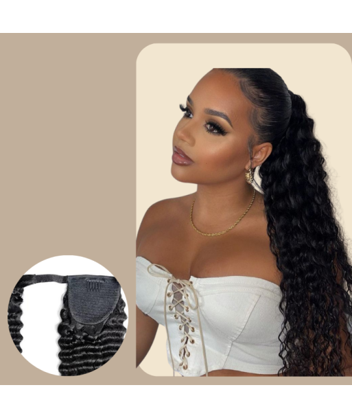 Queue de cheval Ponytail  Noir Ruban Magique Remy Hair Deep Wave livraison et retour toujours gratuits