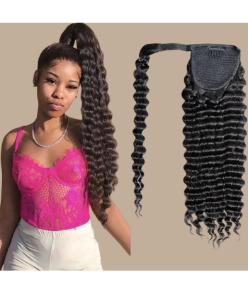 Queue de cheval Ponytail  Noir Ruban Magique Remy Hair Deep Wave livraison et retour toujours gratuits