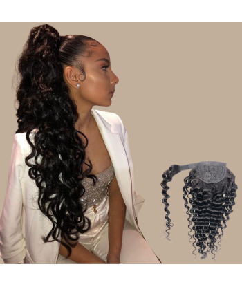 Queue de cheval Ponytail  Noir Ruban Magique Remy Hair Deep Wave livraison et retour toujours gratuits