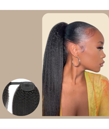 Queue de cheval Ponytail  Noir Ruban Magique Remy Hair Kinky Straight français