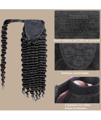 Queue de cheval Ponytail  Noir Ruban Magique Remy Hair Deep Wave livraison et retour toujours gratuits