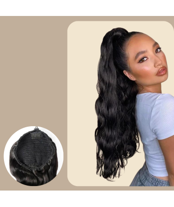 Queue de cheval Ponytail  Noir A Cordon Remy Hair Body Wave rembourrage situé sous