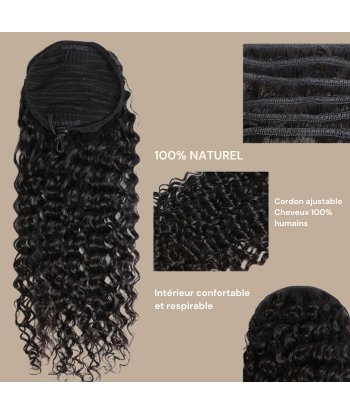 Queue de cheval Ponytail  Noir A Cordon Remy Hair Deep Wave livraison gratuite