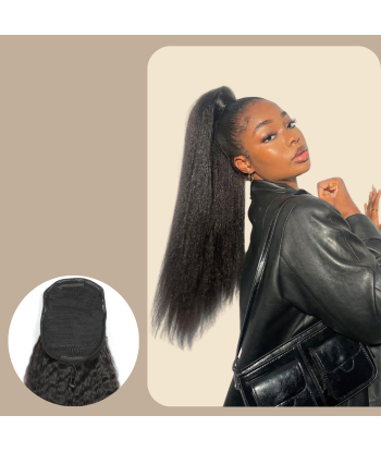 Queue de cheval Ponytail  Noir A Cordon Remy Hair Kinky Straight soldes