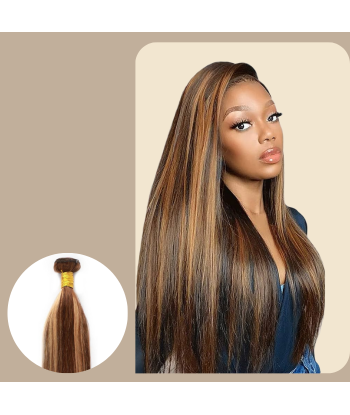 Tissage Cheveux Vierge Human Hair Straight 7A Chatain Méché Blond P4/27 100 Gr Venez acheter