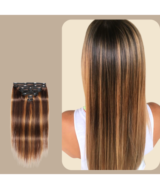 Straight Blonde Medium Brown Clip-In Extensions Kit 120 gr pas cheres